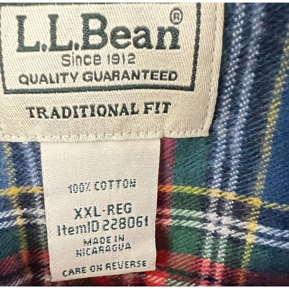 L.L. Bean Flannel Plaid Long Sleeve Shirt Mens XXL Traditional Fit Red Blue - Picture 4 of 6